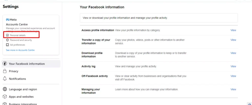 Facebook personal details